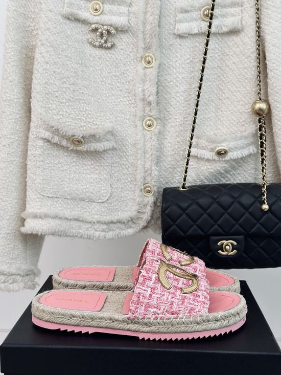 Chanel Woven Espadrille Slip On Casual Slippers