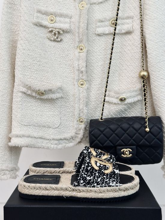 Chanel Woven Espadrille Slip On Casual Slippers