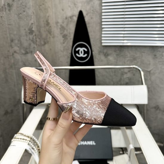 Chanel Color Block Chunky Heel Peep Toe Leather Sandals