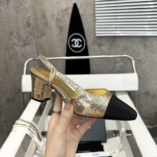 Chanel Block Heel Square Toe Satin Trim Leather Dress Sandals