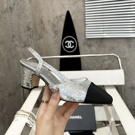 Chanel Block Heel Square Toe Satin Trim Leather Dress Sandals