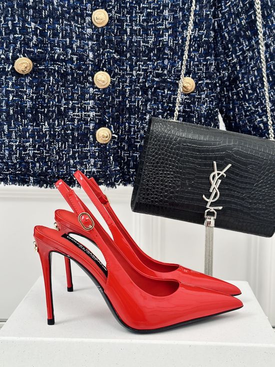 Dolce & Gabbana Pointed Toe Leather High Heel Sandals