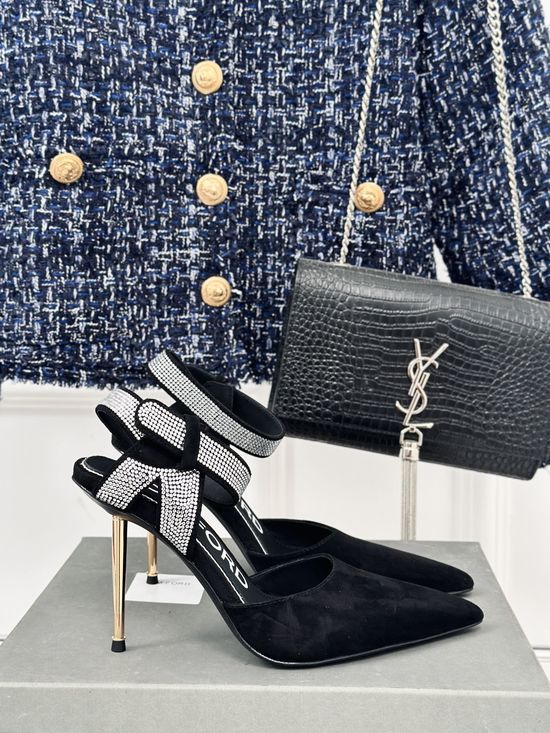 Tom Ford Pointed Toe Suede Stiletto Sandals With Metallic Heel