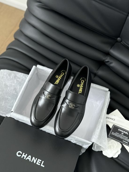 Chanel Classic Leather Slip On Loafer Shoes