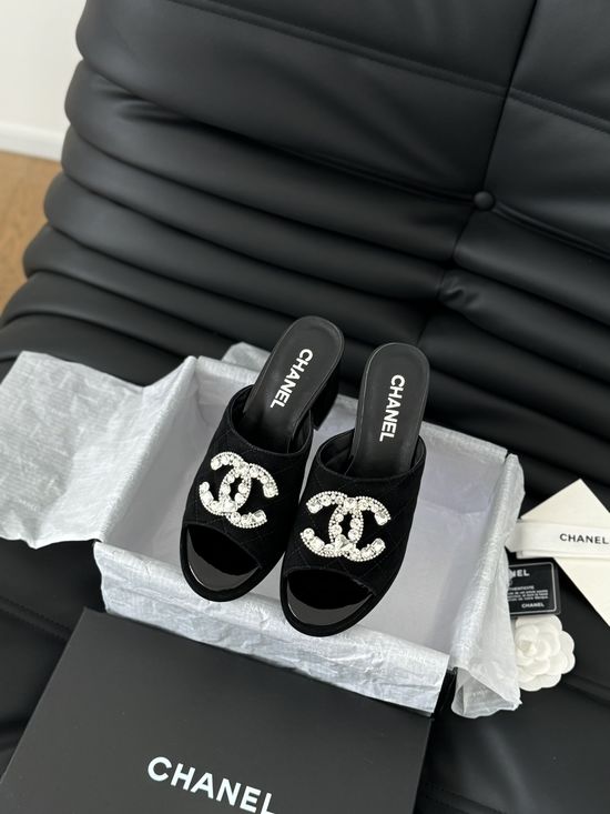 Chanel Rhinestone Buckle Suede Casual Slide Slippers