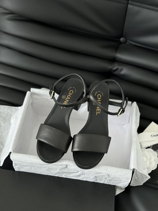Chanel Single Strap Leather Low Heel Sandals