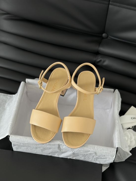 Chanel Single Strap Leather Low Heel Sandals