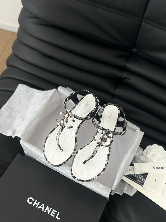 Chanel Classic Single Strap Lambskin Leather Sandals