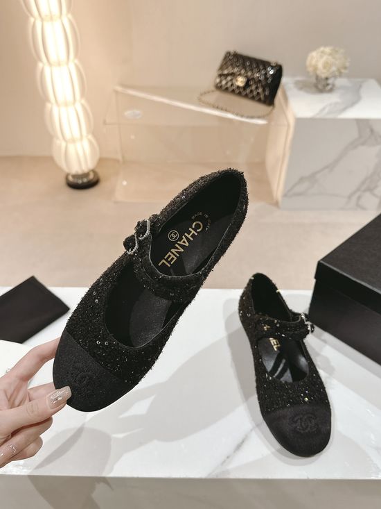 Chanel Pearl Decor Round Toe Leather Mary Jane Flats
