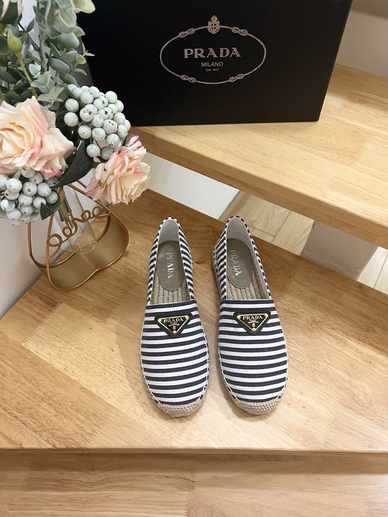 Prada Logo Detail Round Toe Slip On Espadrilles