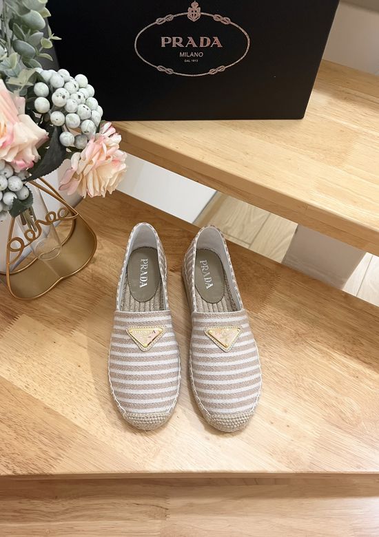 Prada Logo Detail Round Toe Slip On Espadrilles