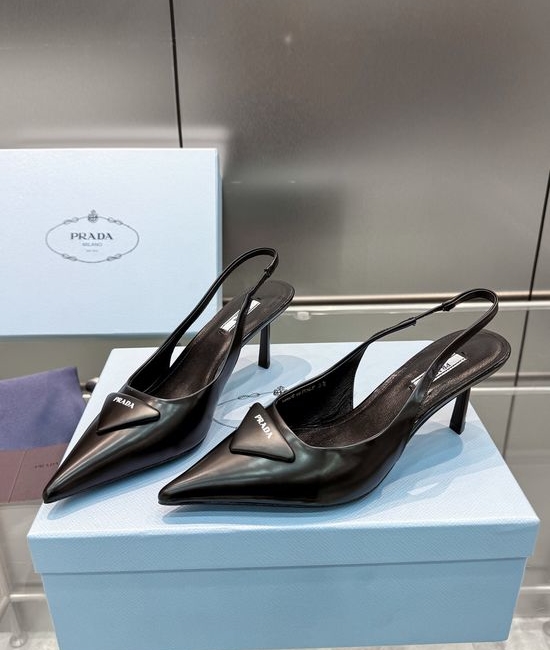 Prada Pointed Toe Polished Leather High Heel Sandals