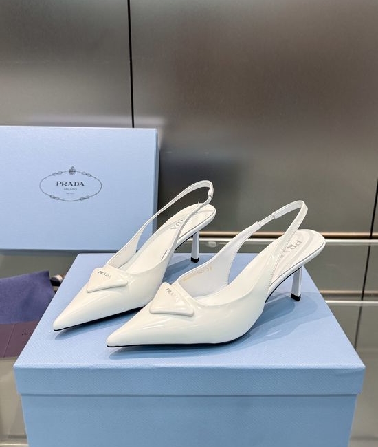 Prada Pointed Toe Polished Leather High Heel Sandals