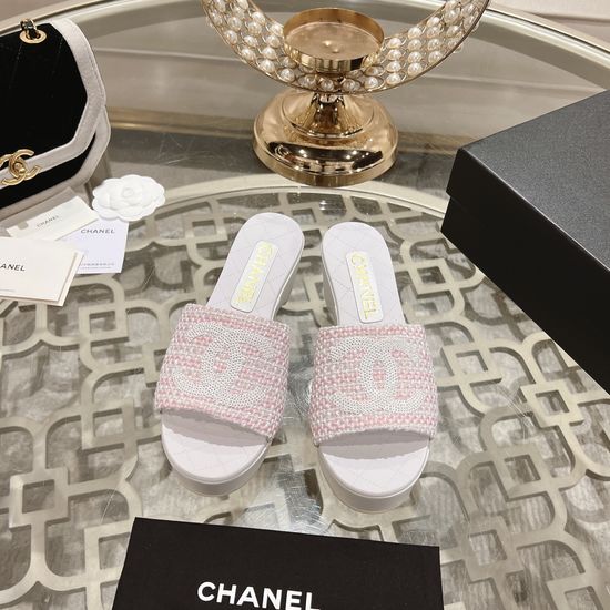 Chanel Classic Wedge Platform Casual Slide Sandals