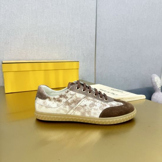 Fendi Suede Leather Splicing Retro Logo Soft Comfortable Sneakers