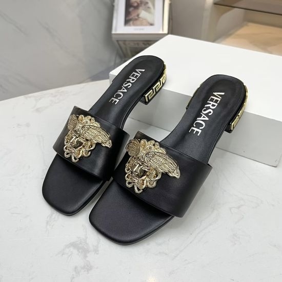 Versace Cowhide Flat Slide Sandals With Sheepskin Lining