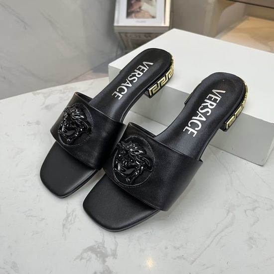 Versace Cowhide Flat Slide Sandals With Sheepskin Lining