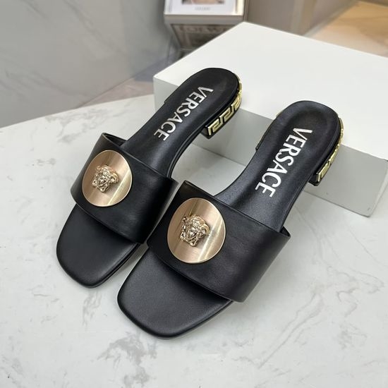 Versace Cowhide Flat Slide Sandals With Sheepskin Lining