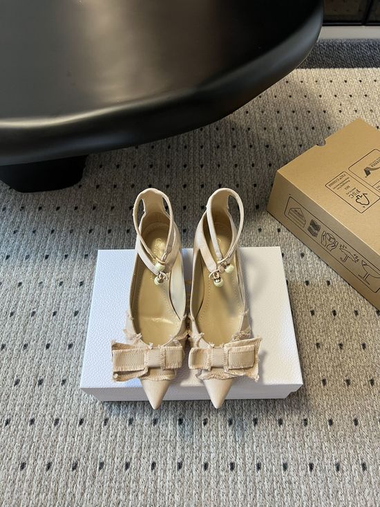 Christian Dior Bow Tassel Grosgrain Kitten Heel Pumps with Pearl Decor