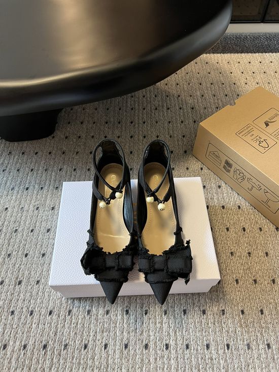 Christian Dior Bow Tassel Grosgrain Kitten Heel Pumps with Pearl Decor