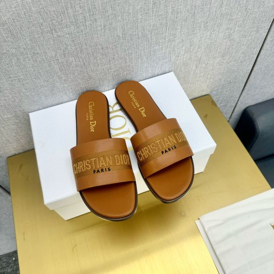 Christian Dior Embroidered Leather Comfortable Stylish Slide Sandals