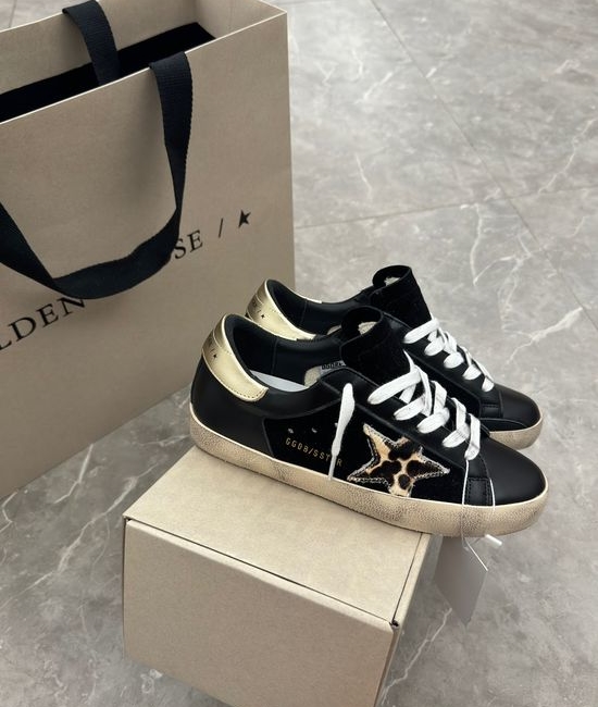 Golden Goose GGDB Vintage Leopard Star Distressed Leather Casual Comfort Sneakers