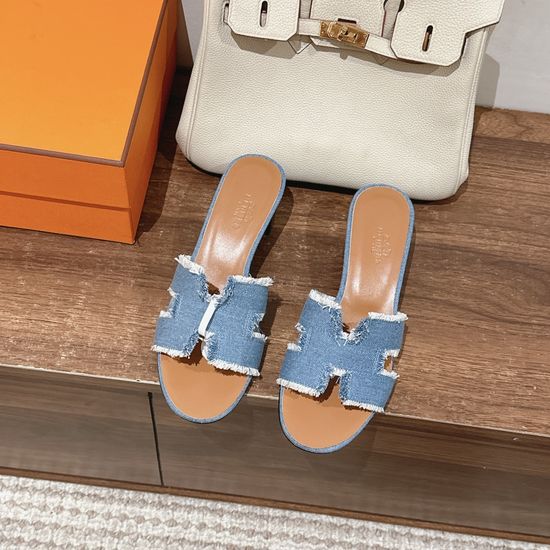 Hermes 5CM Heel Cowhide Slide Sandals Stylish Non-slip Sole