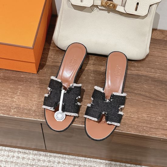Hermes 5CM Heel Cowhide Slide Sandals Stylish Non-slip Sole