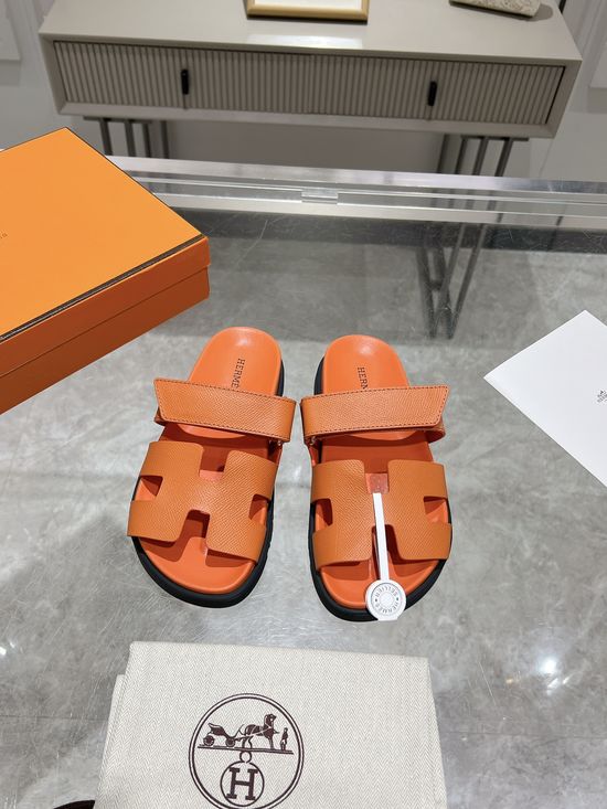 Hermes Genuine Leather Soft Comfort Casual Slide Sandals