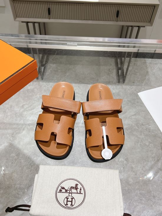 Hermes Genuine Leather Soft Comfort Casual Slide Sandals