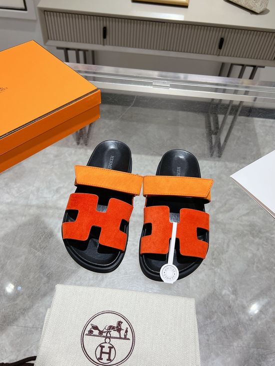 Hermes Two-tone Suede Slide Sandals Stylish Comfortable Premium Quality Non-slip Sole