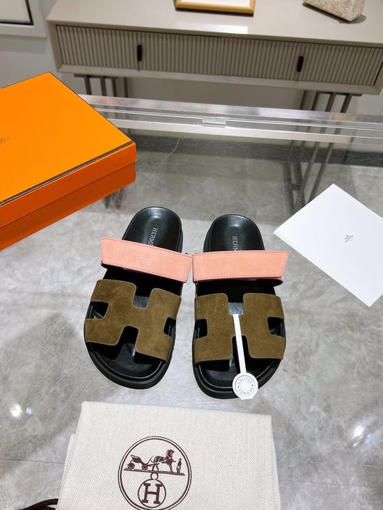 Hermes Two-tone Suede Slide Sandals Stylish Comfortable Premium Quality Non-slip Sole