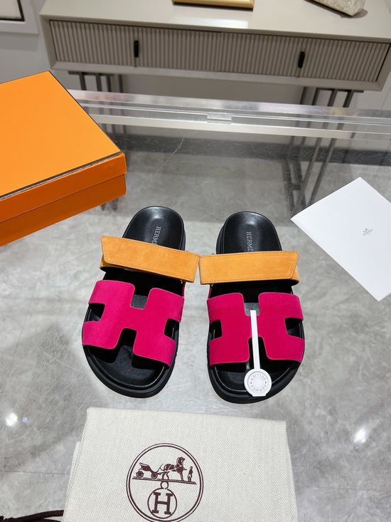 Hermes Two-tone Suede Slide Sandals Stylish Comfortable Premium Quality Non-slip Sole