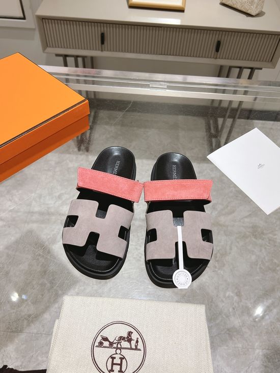Hermes Two-tone Suede Slide Sandals Stylish Comfortable Premium Quality Non-slip Sole