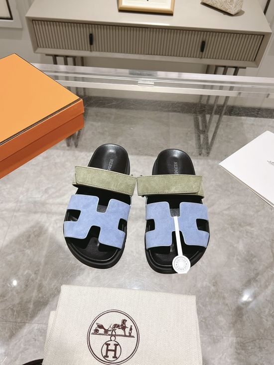 Hermes Two-tone Suede Slide Sandals Stylish Comfortable Premium Quality Non-slip Sole