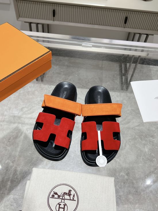 Hermes Two-tone Suede Slide Sandals Stylish Comfortable Premium Quality Non-slip Sole
