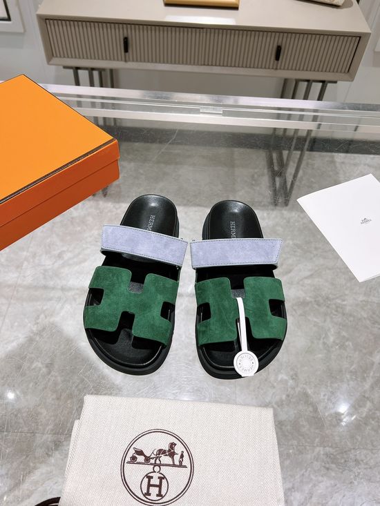 Hermes Two-tone Suede Slide Sandals Stylish Comfortable Premium Quality Non-slip Sole
