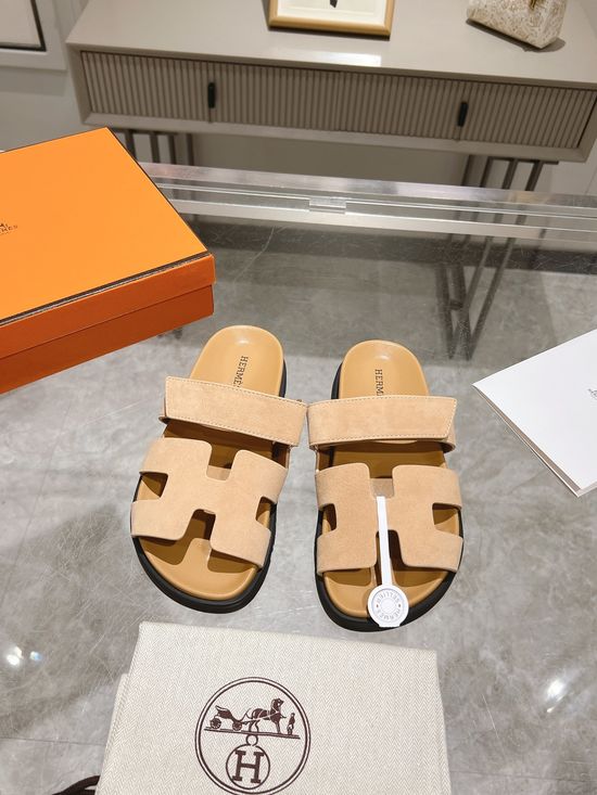 Hermes Solid Suede Slide Sandals Soft Breathable Premium Quality Non-slip Sole