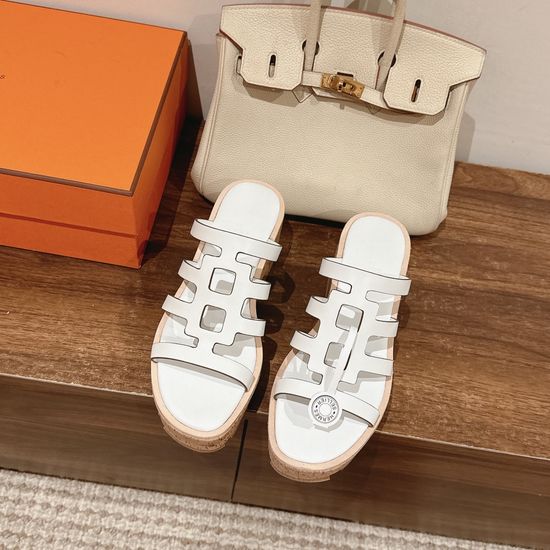 Hermes Comfortable Leather Sandals with Platform Sole