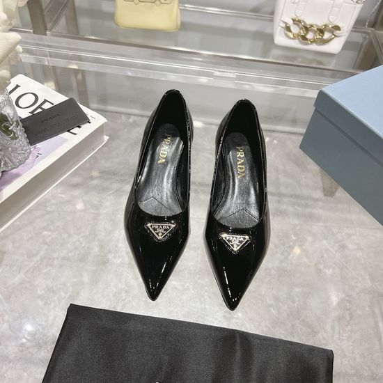 Prada Patent Leather Dress Shoes with Emblem Leather Sole