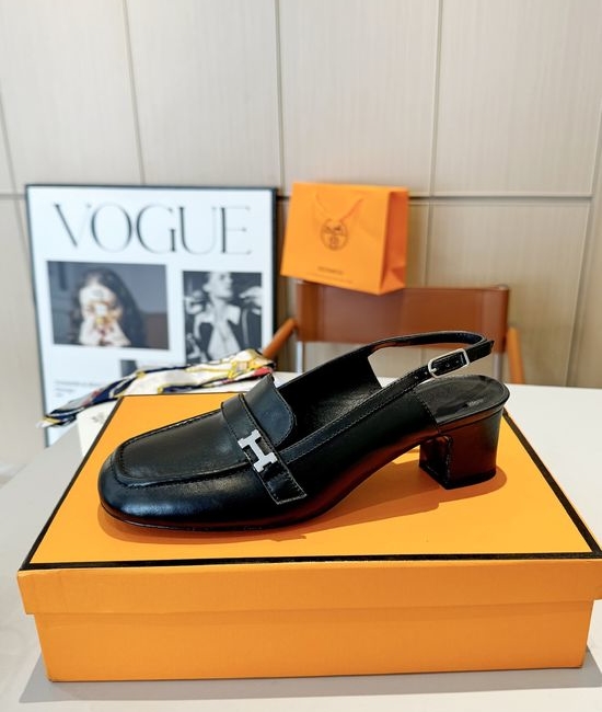 Hermes Square Toe Buckle Mules Comfortable Leather Insole