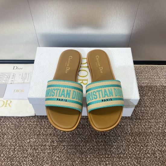 Christian Dior CD Embroidered Flat Sandals with Cylindrical Heel
