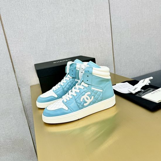 Chanel Genuine Leather High Top Casual Shoes with Rhinestone Buckle