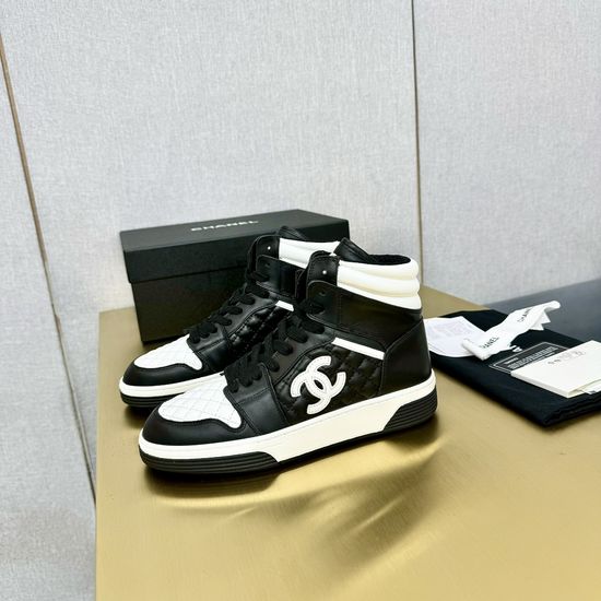 Chanel Genuine Leather High Top Casual Shoes with Rhinestone Buckle