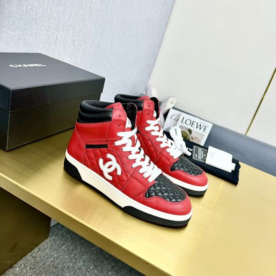 Chanel Genuine Leather High Top Casual Shoes with Rhinestone Buckle