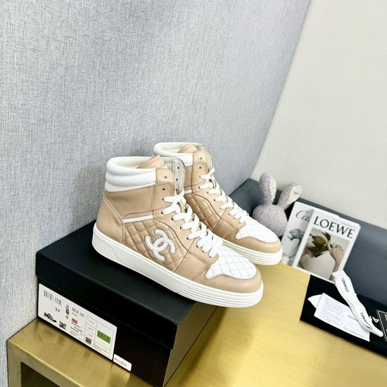 Chanel Genuine Leather High Top Casual Shoes with Rhinestone Buckle