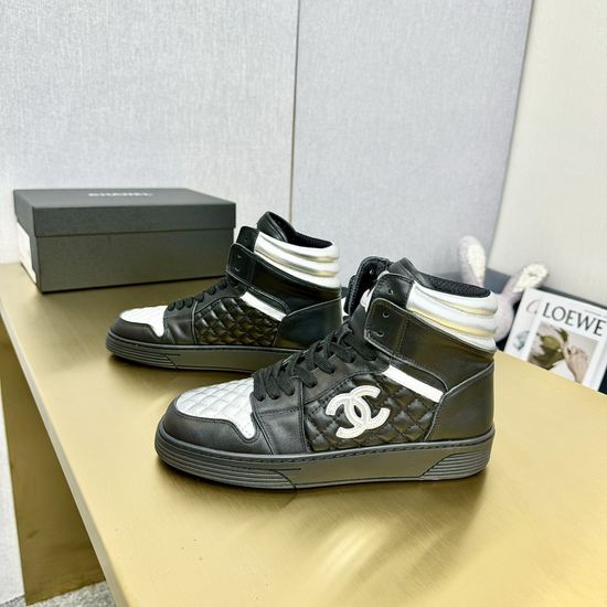 Chanel Genuine Leather High Top Casual Shoes with Rhinestone Buckle