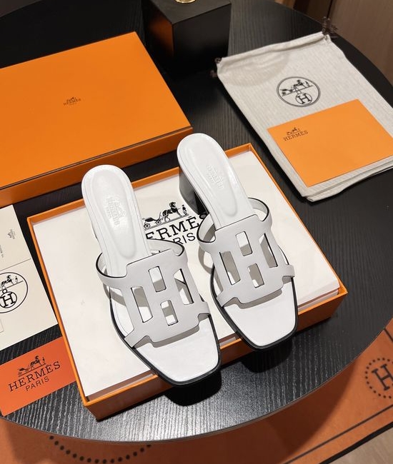 Hermes Cutout Block Heel Slides with Premium Leather Upper