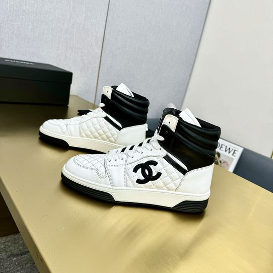 Chanel Genuine Leather High Top Casual Shoes with Rhinestone Buckle