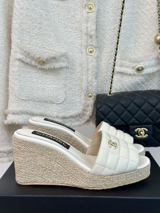 Chanel Quilted Rope Wedge Platform Sandals
